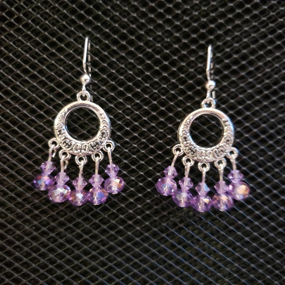 Iridescent lavender faceted glass crystal chandelier earrings